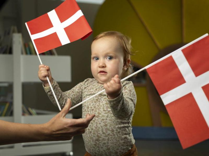 Barn med flag