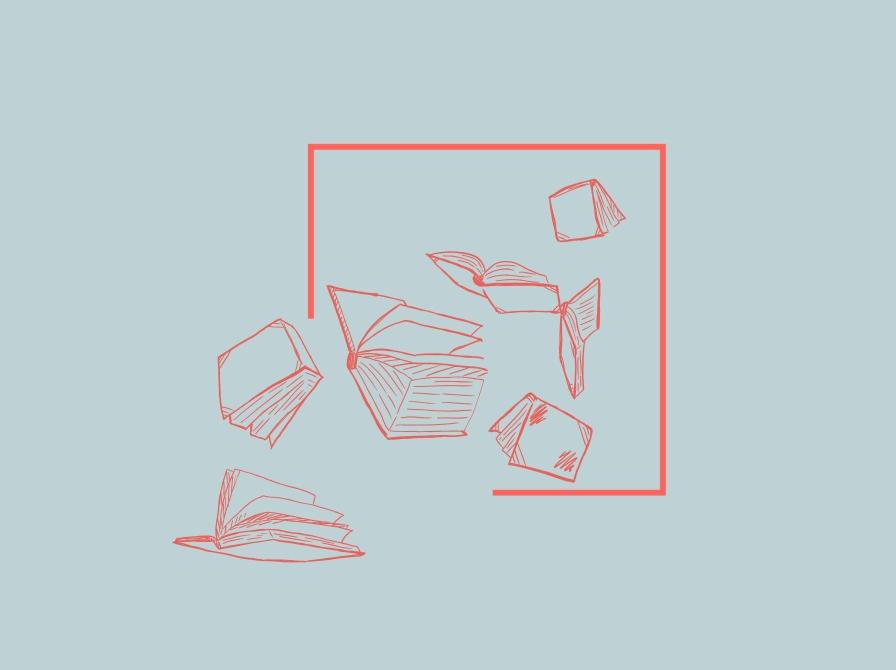 Bøger der falder dalende ned.